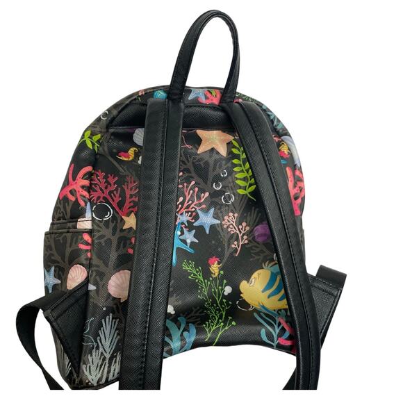 Disney Loungefly The Little Mermaid Flounder Sebastian Small back bag black - Picture 7 of 16